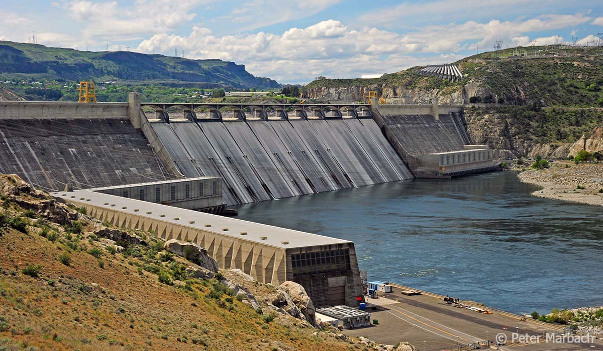 Grand Coulee Dam 90 miles west of Spokane was completed in 1942 without providing passage for salmon